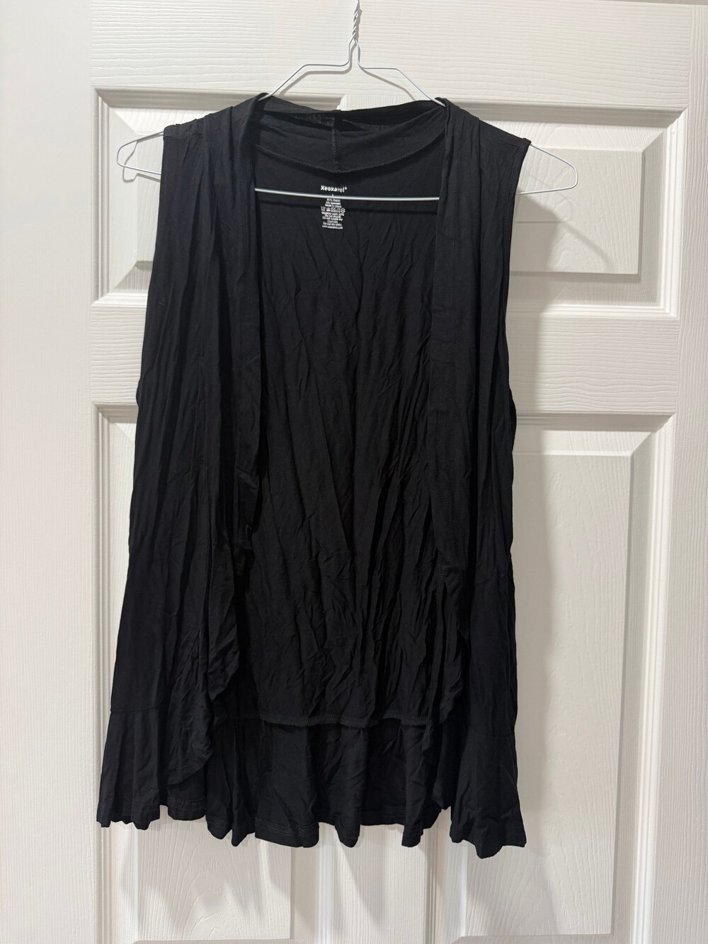 Black Rayon Blend Sleeveless Vest Open Front Layering